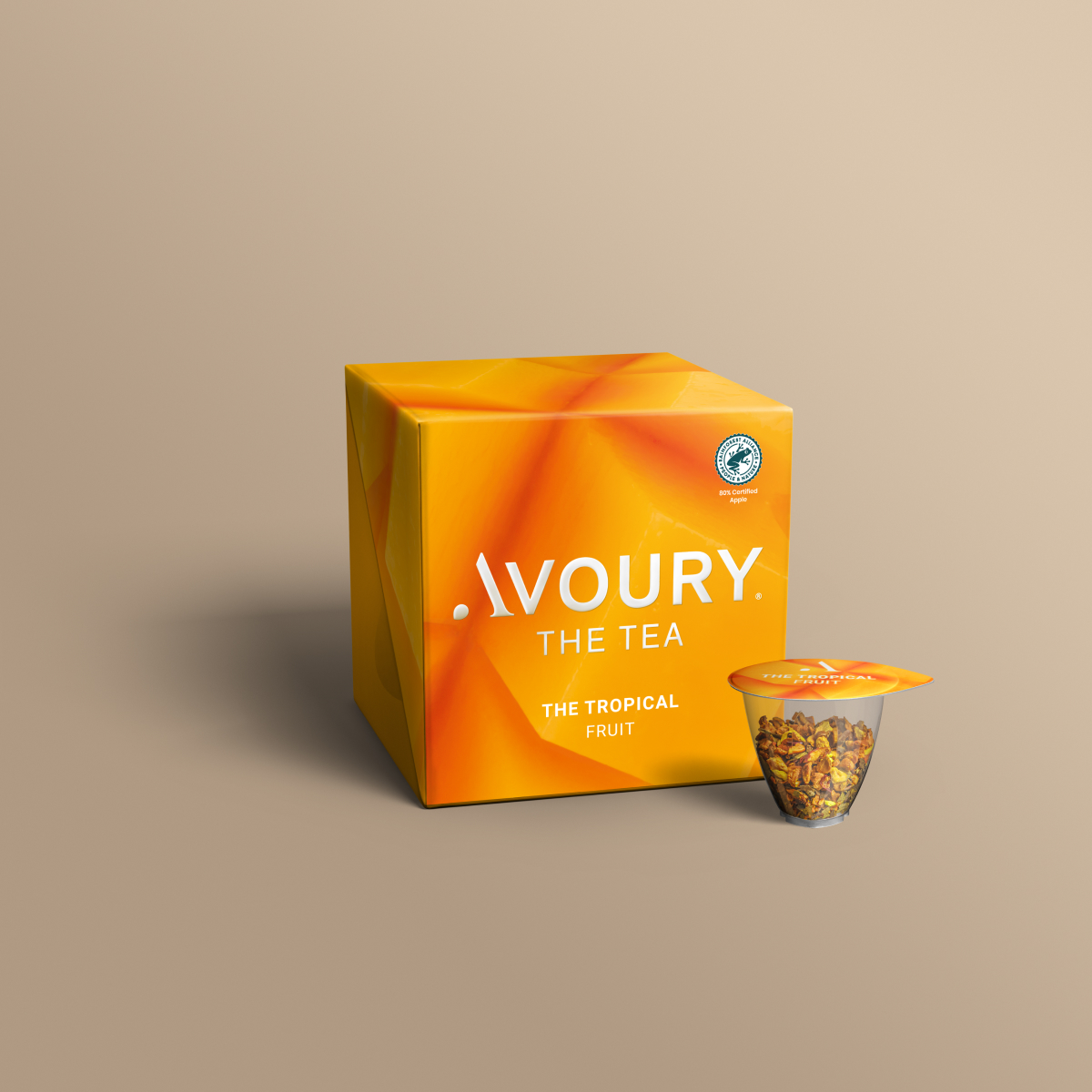 Avoury The Tropical Teeverpackung mit Kapsel in 3D-Ansicht