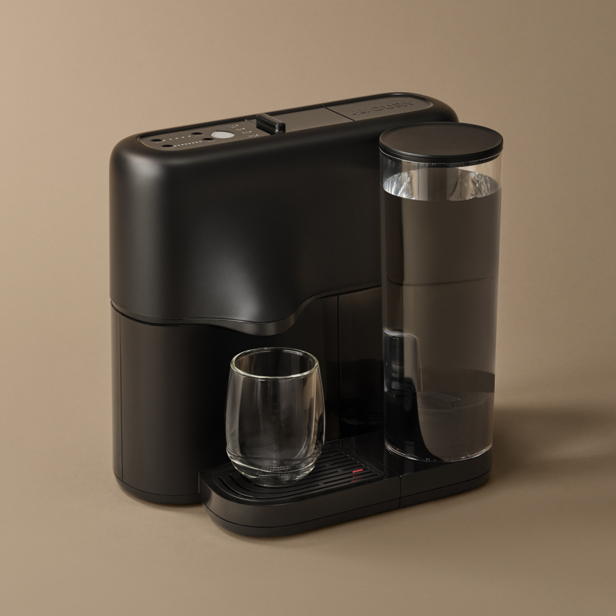 Avoury One Teemaschine Pure Black seitlich mit Glas