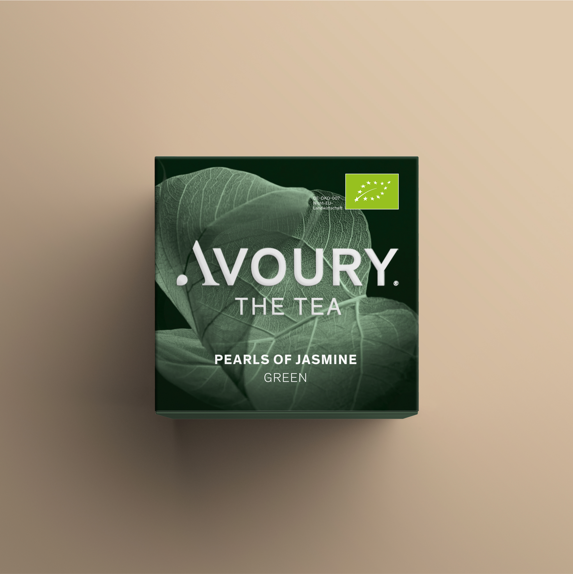 Vorderseite der Avoury Pearls of Jasmine Teekapsel-Verpackung